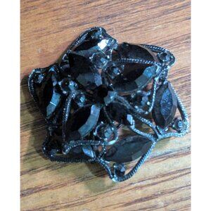 Vintage Black Rhinestone Star-Shaped Brooch Pin floral  morning gothic